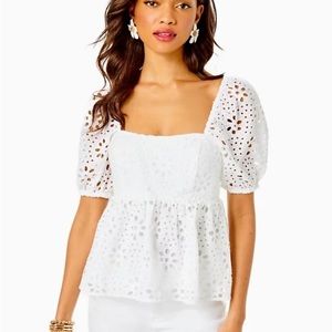 White Eyelet Puff Sleeve Top